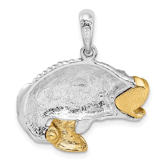 925 Sterling Silver Polished Jumping Bass with 14k Yellow Gold Accents Pendant - Picture 5 of 5